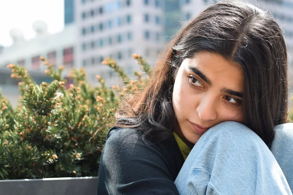Woman experiencing agoraphobia and social anxiety.